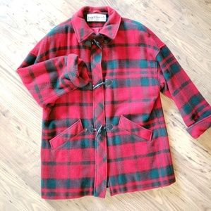 Mackintosh Red Green Plaid Wool Blend Coat